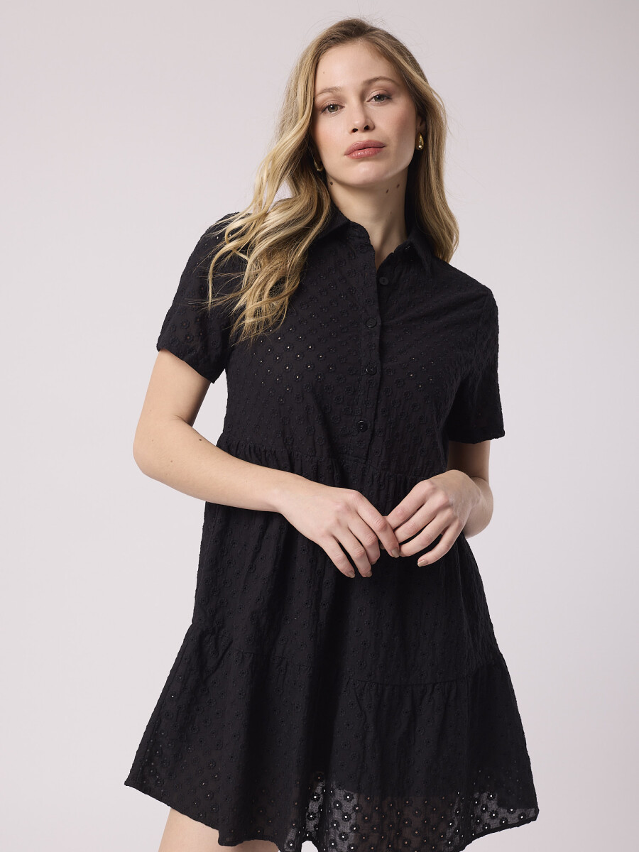 Vestido mini broderie - negro 