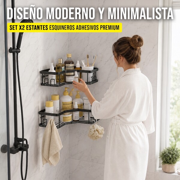 Set X2 Estantes Esquinero Organizador Baño Ducha Y Adhesivos Linea Premium Imback Color Negro Set X2 Estantes Esquinero Organizador Baño Ducha Y Adhesivos Linea Premium Imback Color Negro