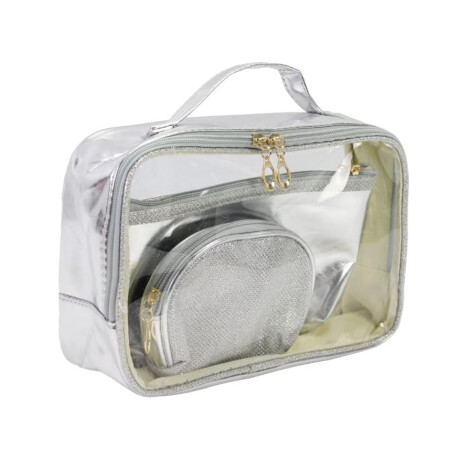 Necessaire 3 Estuches Metalizados Plateado