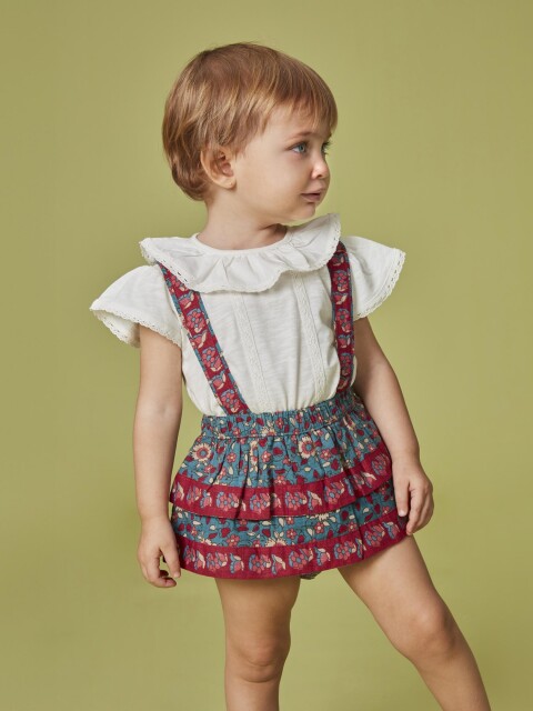 Falda Estampado De Flores Con Volantes Piedra