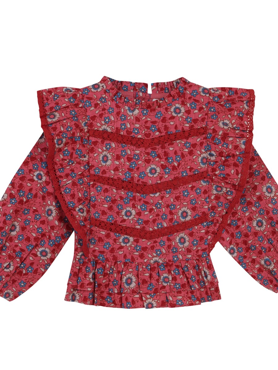 Camisa Estampada De Flores Con Tiras Rosa