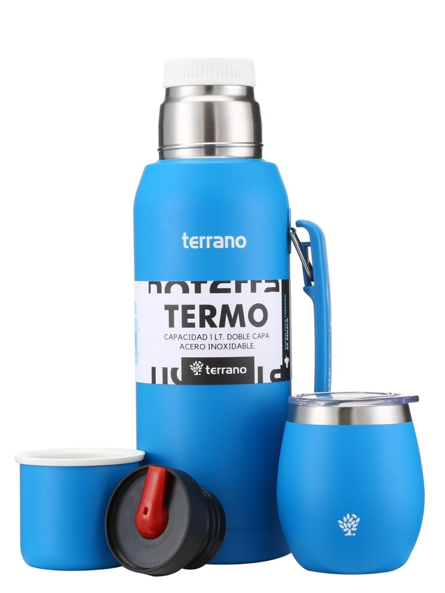Set Acero 1Lt. Mate con Tapa - Azul Eléctrico 