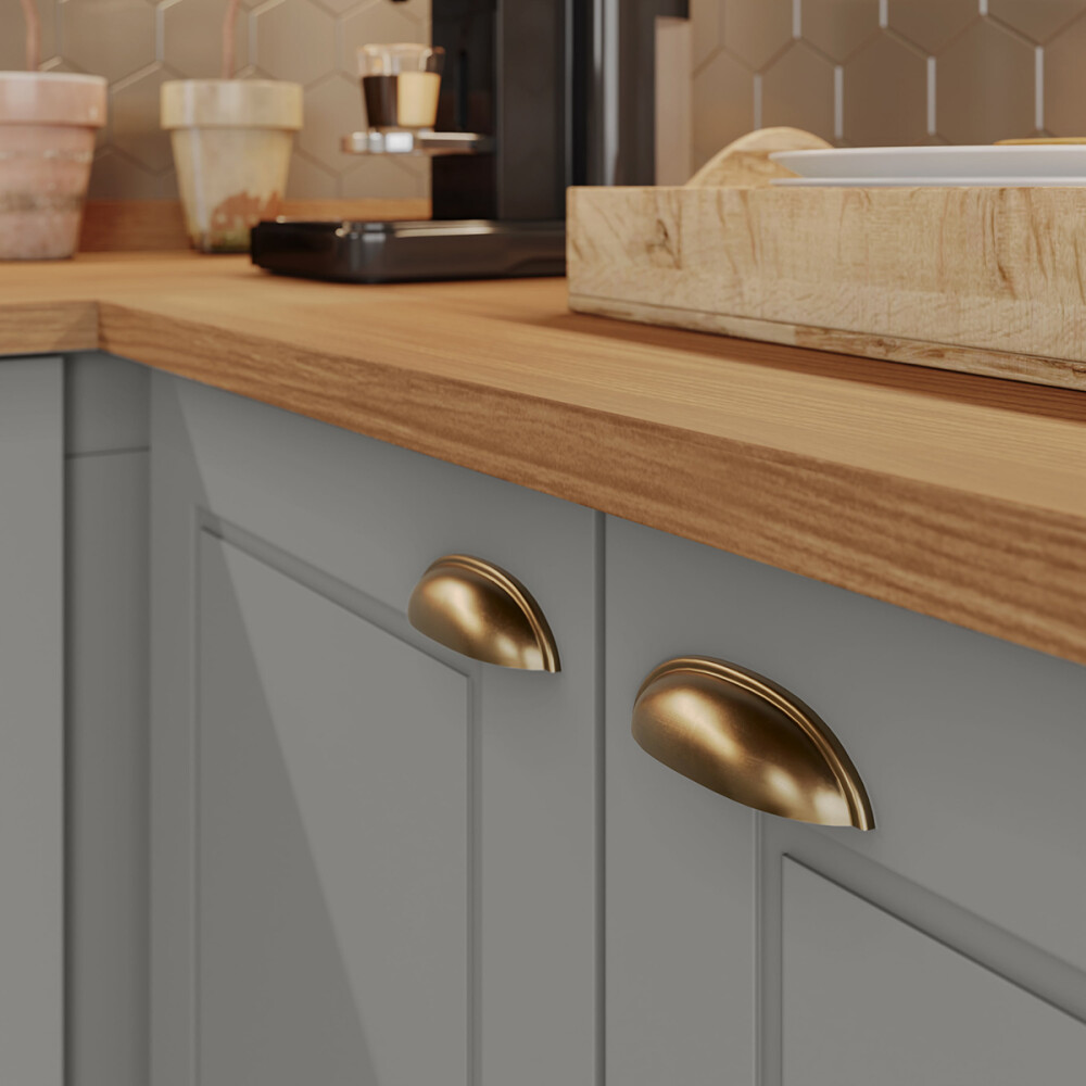 BAJO MESADA ARMARIO 2 PUERTAS 3 CAJONES - LÍNEA AMERICANA GRIS