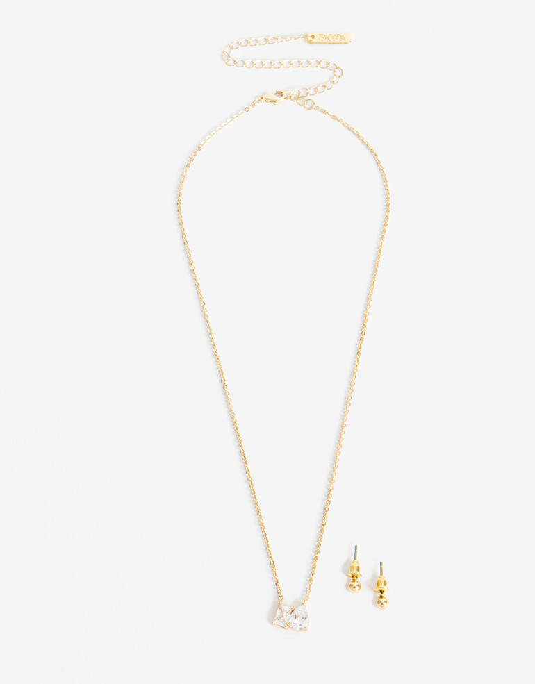 Bijouterie Set Cubic zirconia Set De Aros Pasantes Y Collar Cubic - Dorado