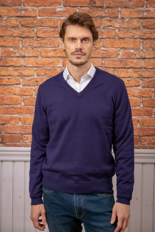 Sweater escote v cashmere Navy