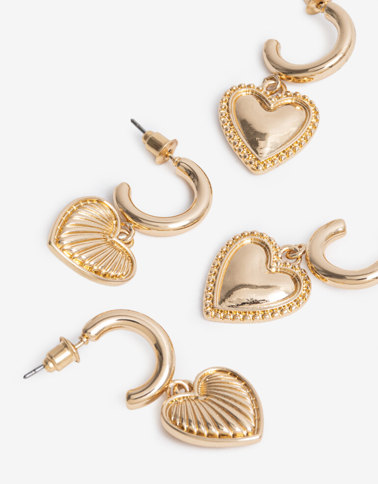 Aros Argollas Set Metal Set Argollas Dije Corazón - Dorado
