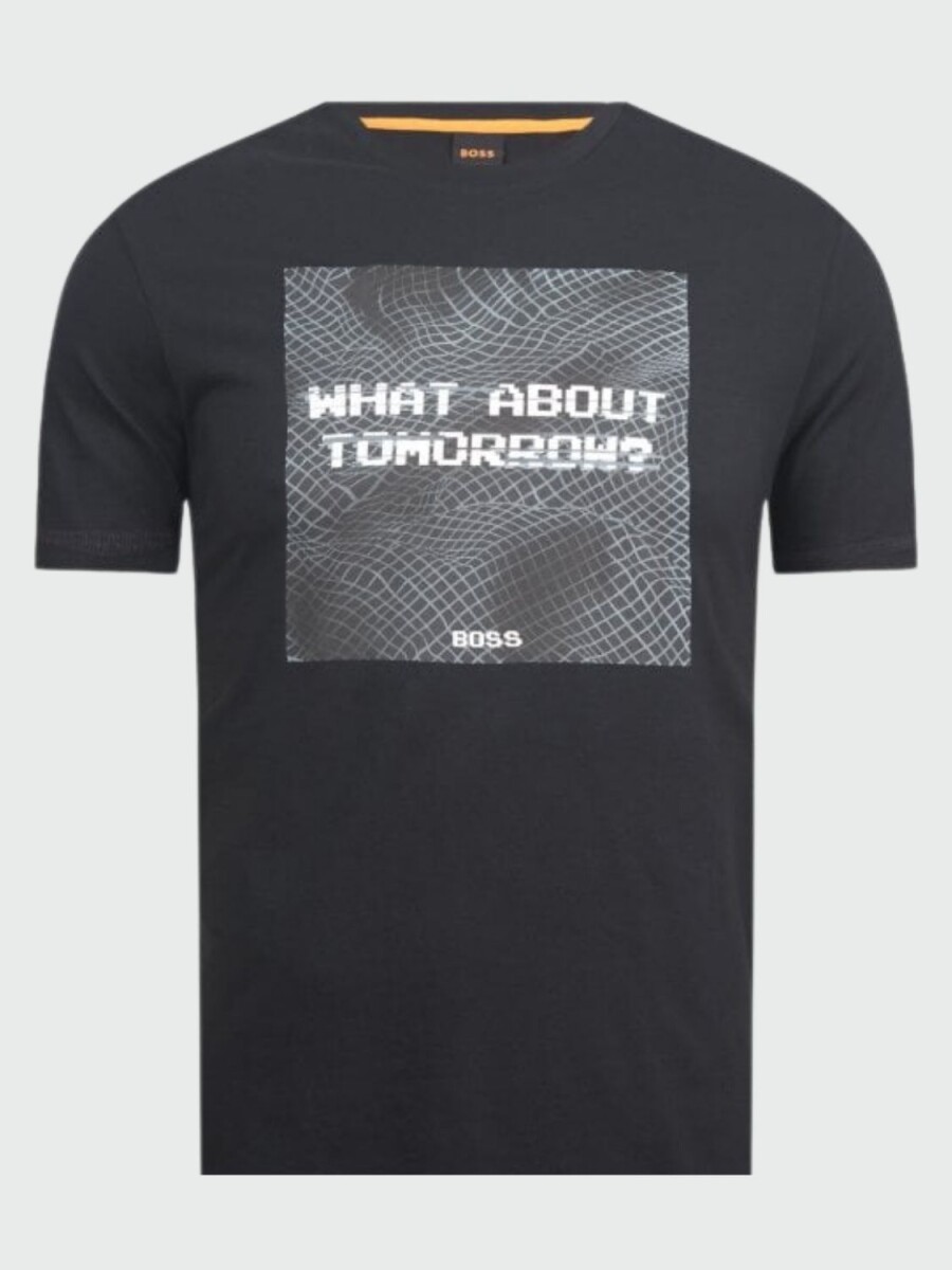 BOSS -Remera de algodón estampada, TeMessage - Negro Estampado 