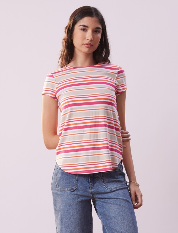 Remera Modal Lineas MULTI/ROSA