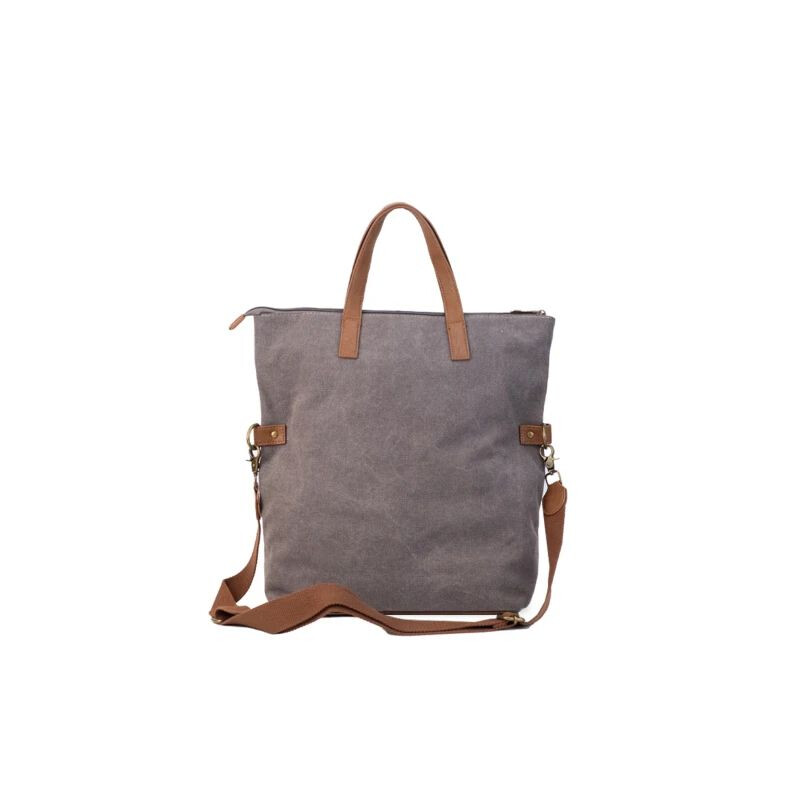 Cartera en Tela Canvas con Simil Cuero Grafito con Habano