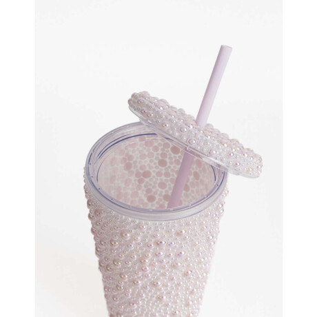 Vaso De Perlas Tono Rosado Con Sorbete Rosa Metalizado