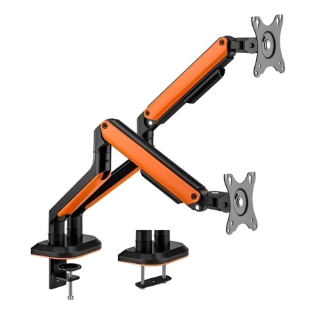 Soporte gamer para 2 monitores con brazo ajustable y agarre de escritorio Brateck LDT63-C024G de 17" a 32" Naranja/Negro
