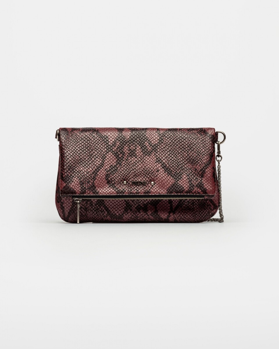 Bandolera Honey En Cuero Grabado Snake Metalizado - Bordeaux 