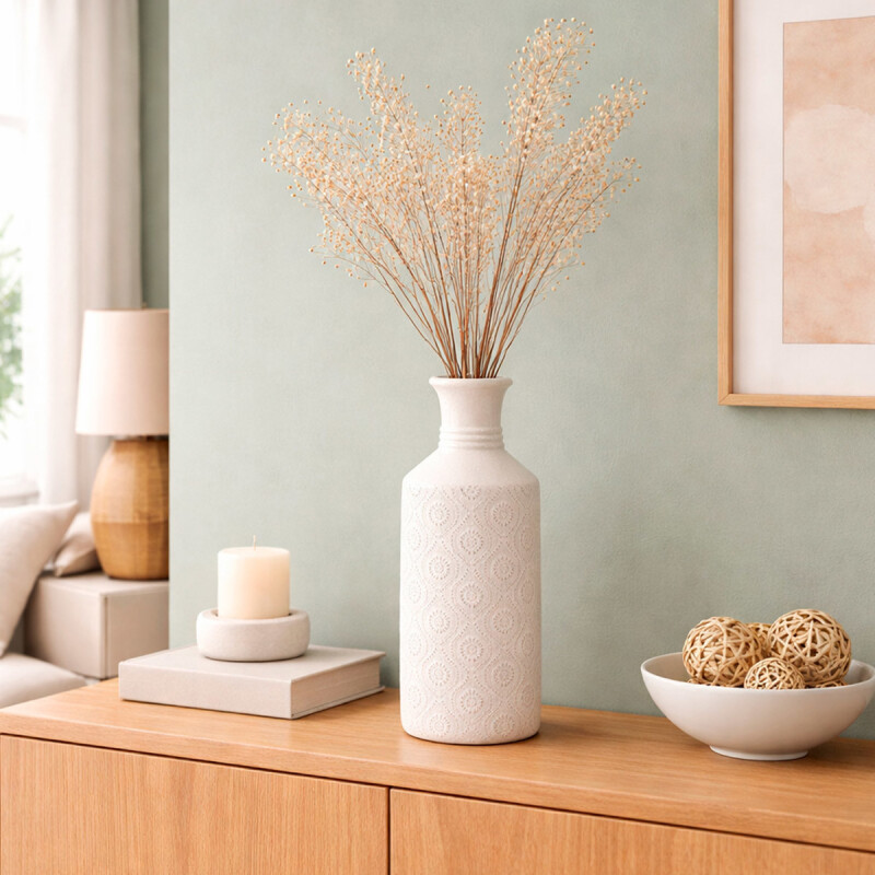 FLORERO ÉTNICO CERÁMICA 11X11X31 BLANCO FLORERO ÉTNICO CERÁMICA 11X11X31 BLANCO