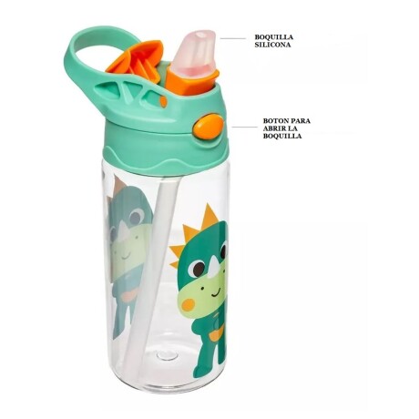Botella con boquilla y sorbito silicona Dinosaurio