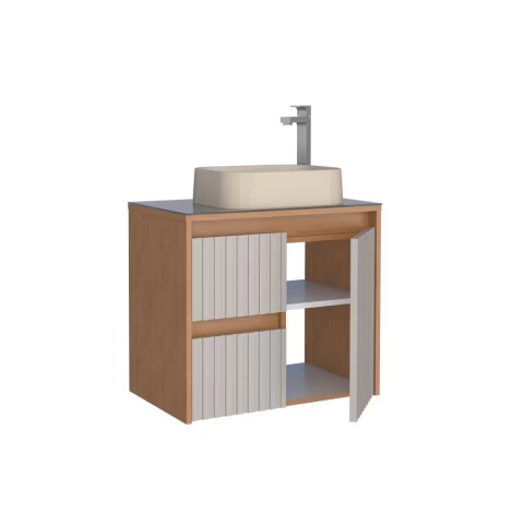Mueble de baño suspendido Kyoto Beige 61 cm con tapa de vidrio sin bacha Mueble De Baño Suspendido Kyoto Beige 61 Cm Con Tapa De Vidrio Sin Bacha