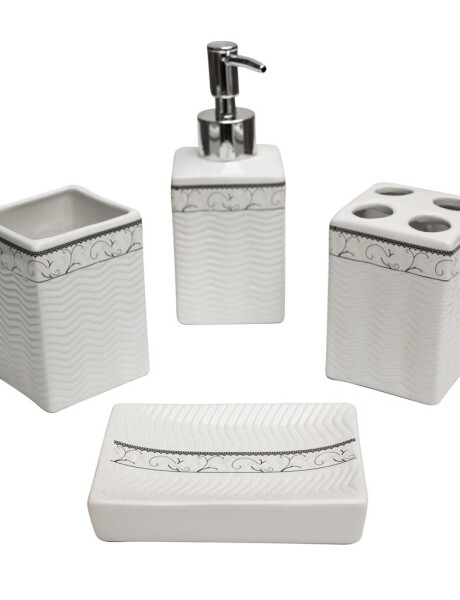SET BAÑO 4PZAS CERAMICA BLANCO/FAJA GRIS SET BAÑO 4PZAS CERAMICA BLANCO/FAJA GRIS