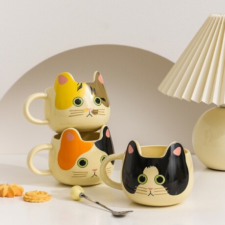 Taza gatito c/cuchara Naranja y negro