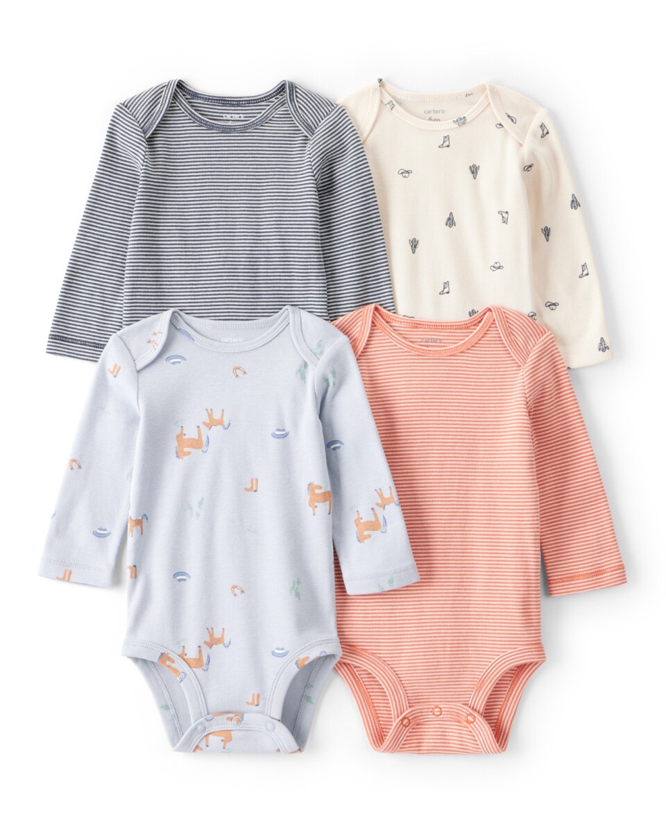 Pack cuatro bodies de algodón, diseño vaqueros 