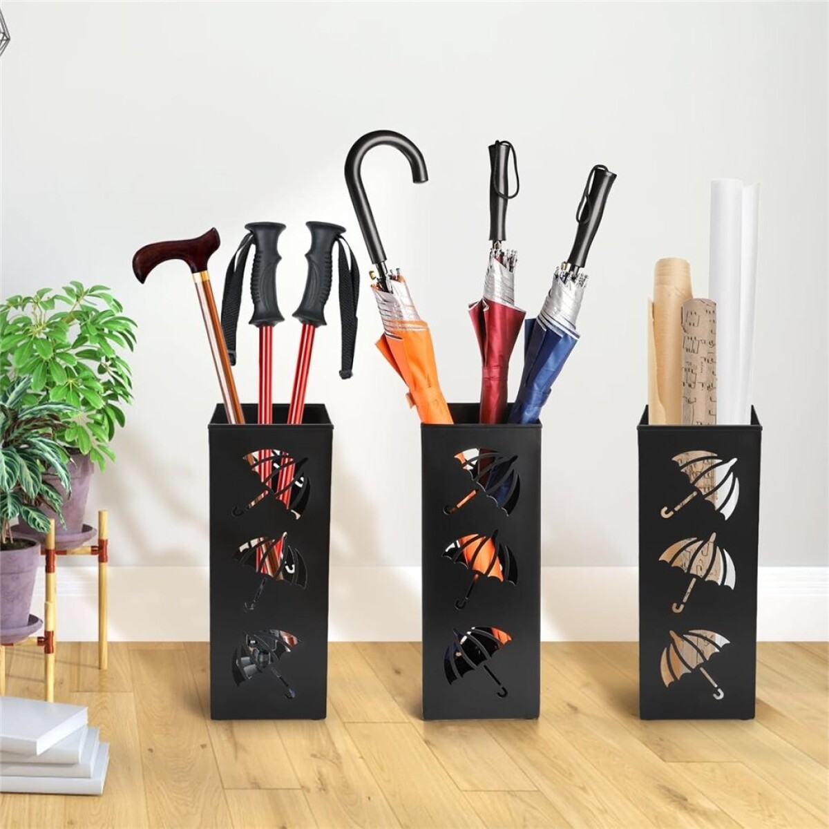 Paraguera de Metal Calado Diseño Paraguas - Negro 