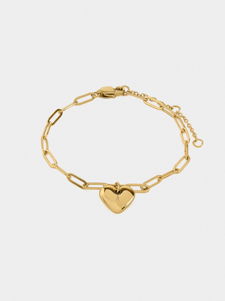 Pulsera De Eslabones Con Corazón - Acero Inoxidable dorado