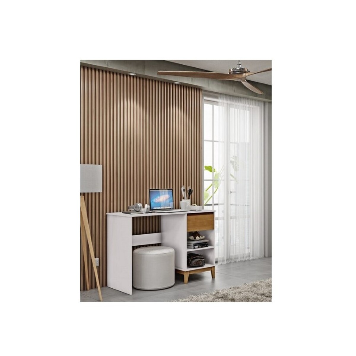 ESCRITORIO FINESTRA PRATA 1 CAJON OFF WHITE/FREIJO 