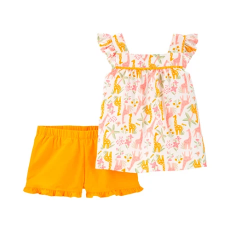 Set Carters 2 Piezas Blusa sin Mangas Floreada y Short NARANJA