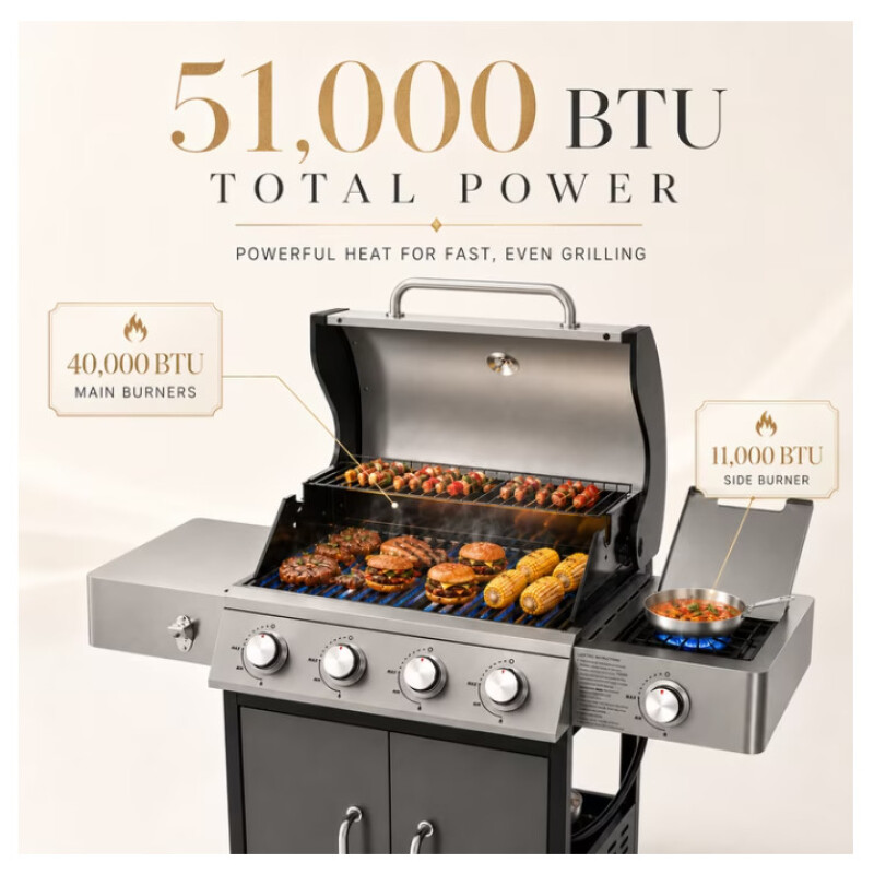 PARRILLA A GAS 4 QUEMADORES CON ANAFE 51000 BTU PARRILLA A GAS 4 QUEMADORES CON ANAFE 51000 BTU