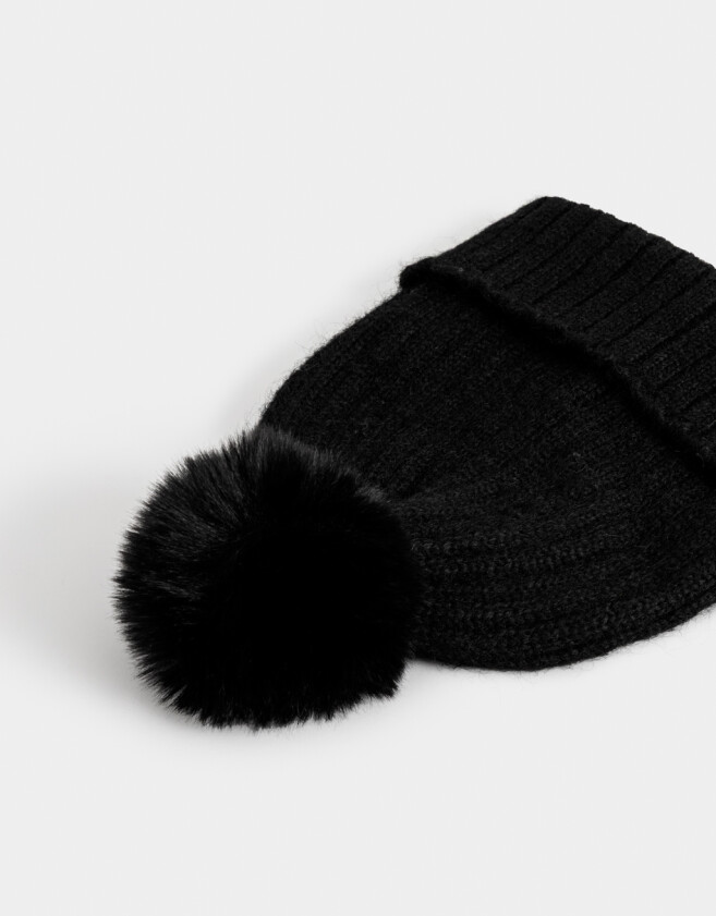 Gorro Clasico Gorro Tejido Con Pompón - Negro