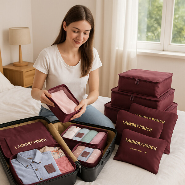 Organizador De Valija Set Viaje Estuche 6 Piezas Necessaire Color Bordo