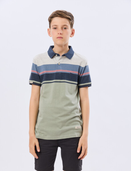 REMERA POLO RAYADA DE ALGODÓN Verde
