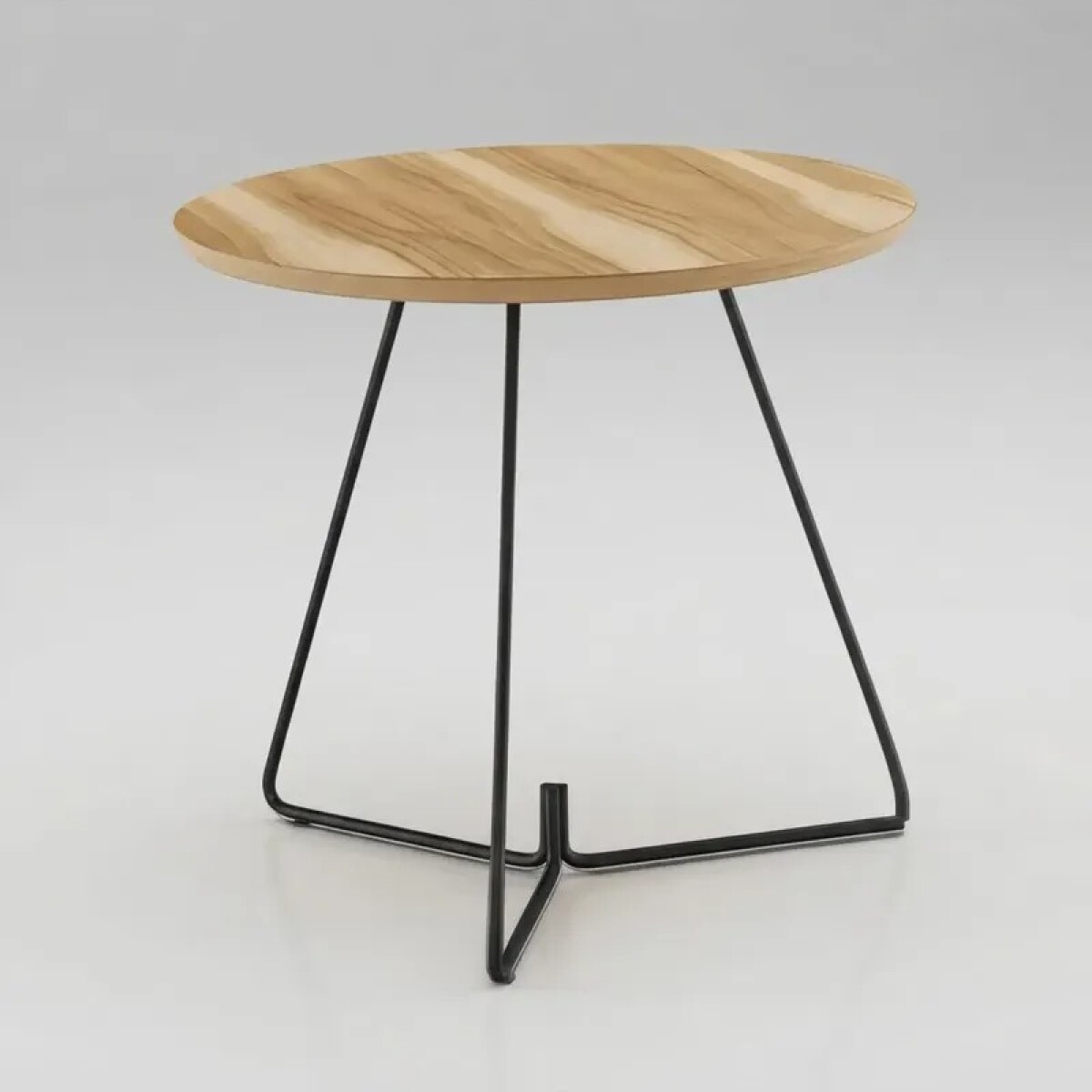 MESA LATERAL REDONDA - TAPA DE MADERA NATURAL Y PIE EN METAL GRAFITO 45cms 