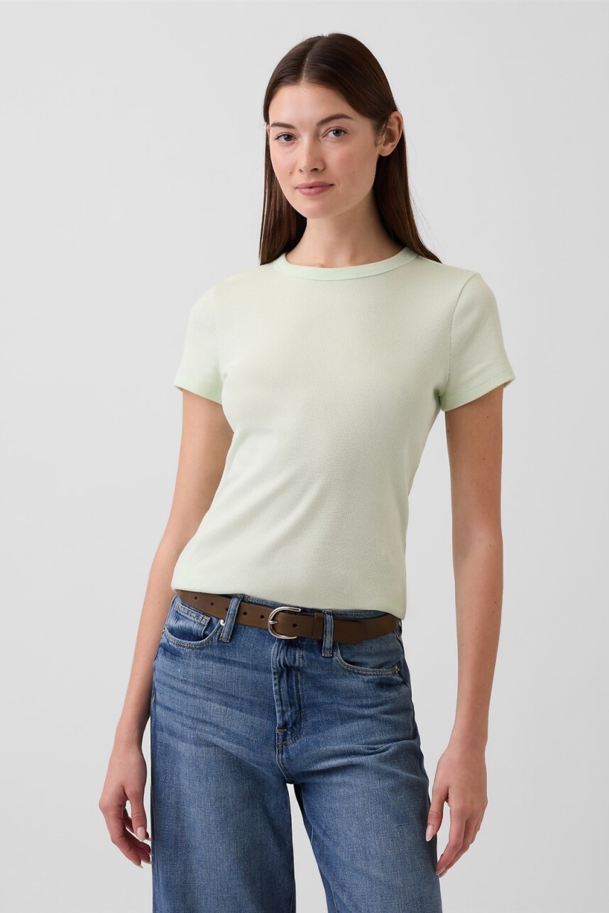 Remera Rib Manga Corta Mujer Pod Green
