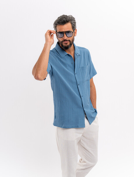 Camisa m/c bambula azul piedra