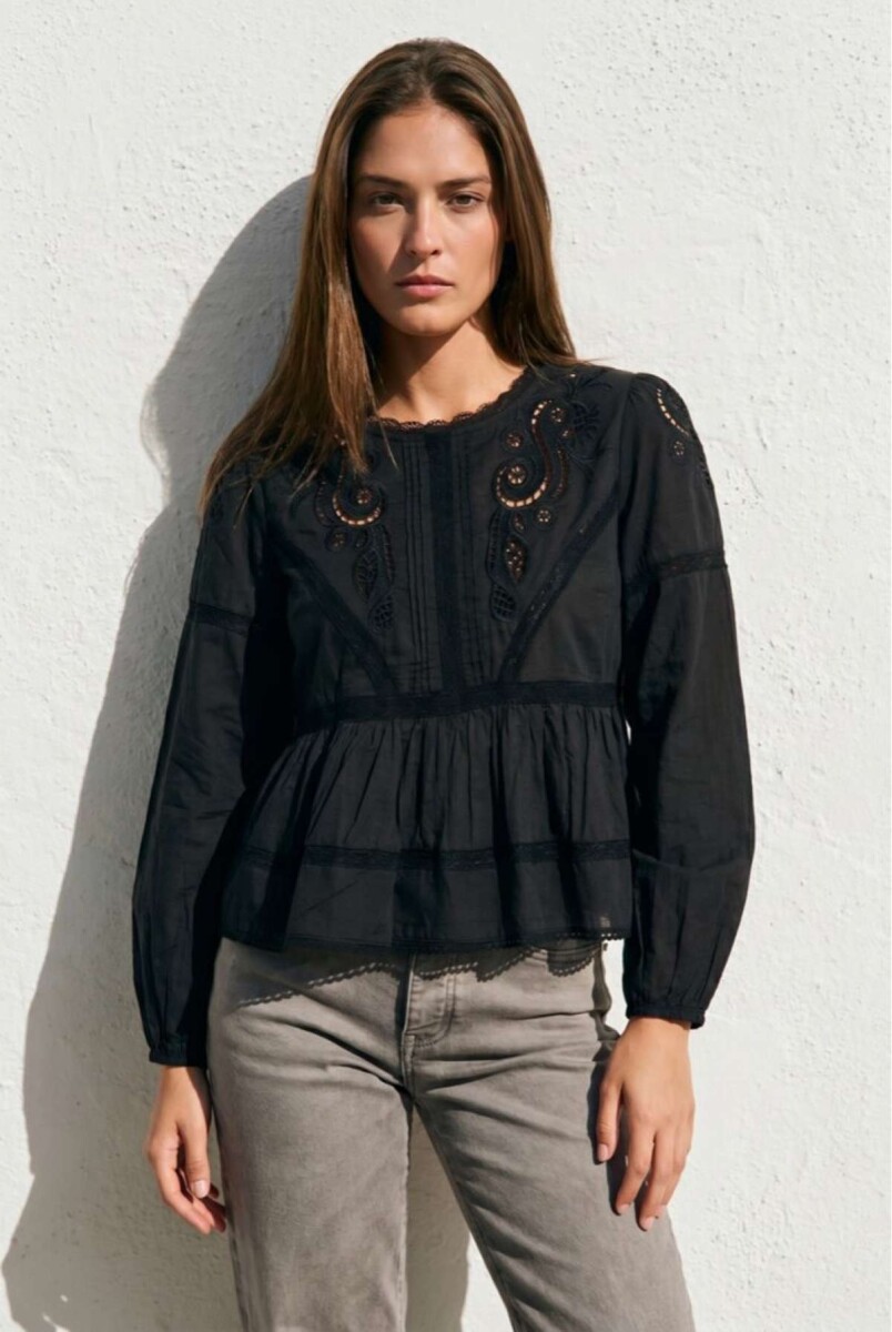 Blusa Broderie Algodón - Negro 