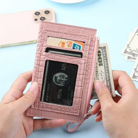Monedero croco tarjetero bicolor Rosado