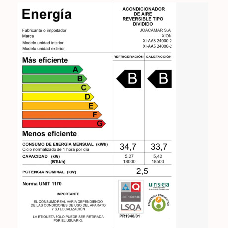 Aire acondicionado Xion XI-AAS24000-2 24000 BTU On Off