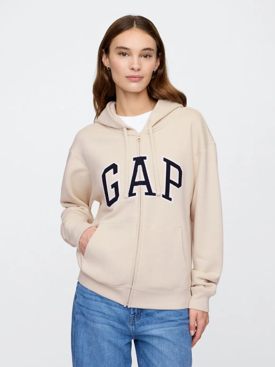 Buzo Canguro Con Cierre Logo Gap Mujer - Chino 