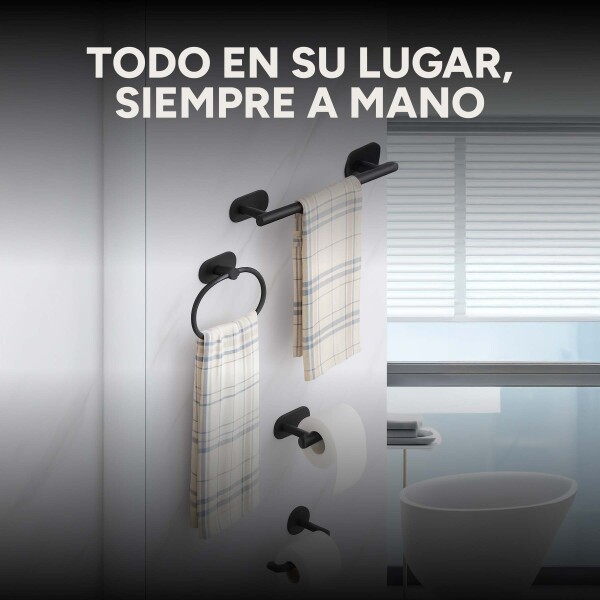 Juego De Accesorio P/ Baño Ducha Set 4 Piezas Autoadhesivo Color Variante Negro