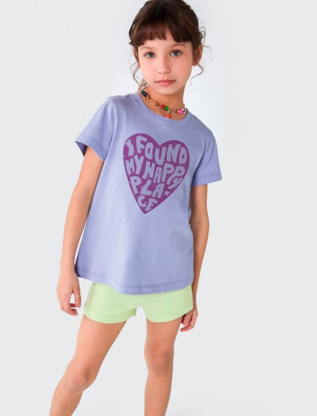 CAMISETA DE NIÑA MANGA CORTA ESTAMPADA VIOLETA