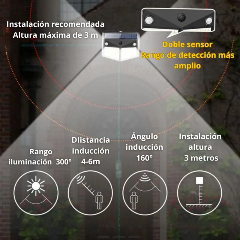 Lampara Exterior Farol Solar Foco 260 Led Sensor Movimiento Lampara Exterior Farol Solar Foco 260 Led Sensor Movimiento
