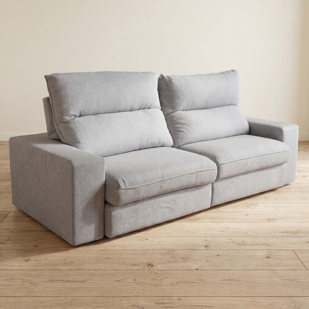 SOFÁ C/CHAISE 3 CUERPOS TELA GRIS BOREAL