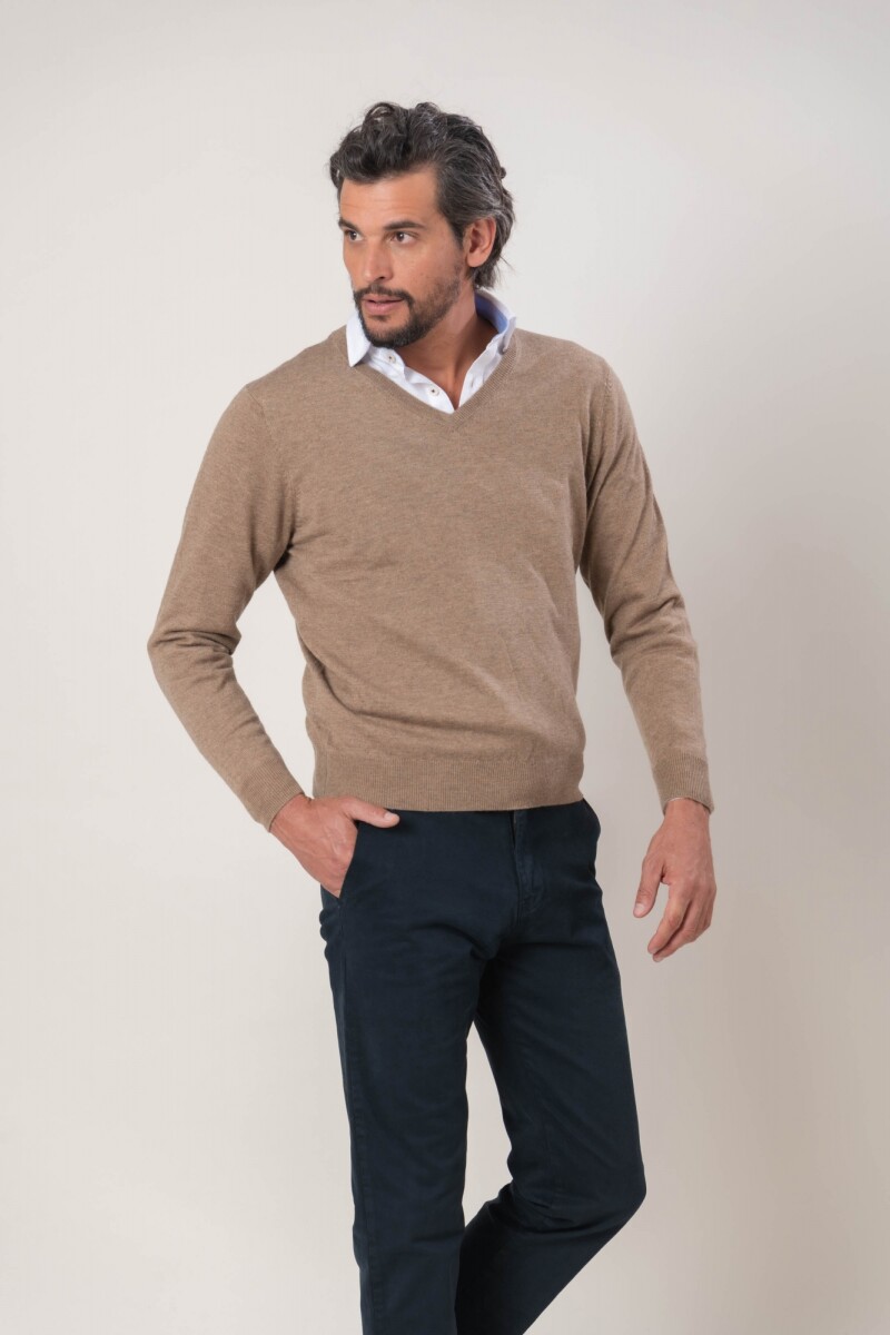 Sweater escote V lana Lambswool - Beige 