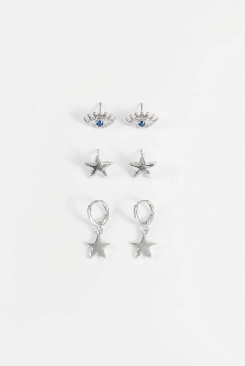 Set de 3 caravanas ojo - plateado 