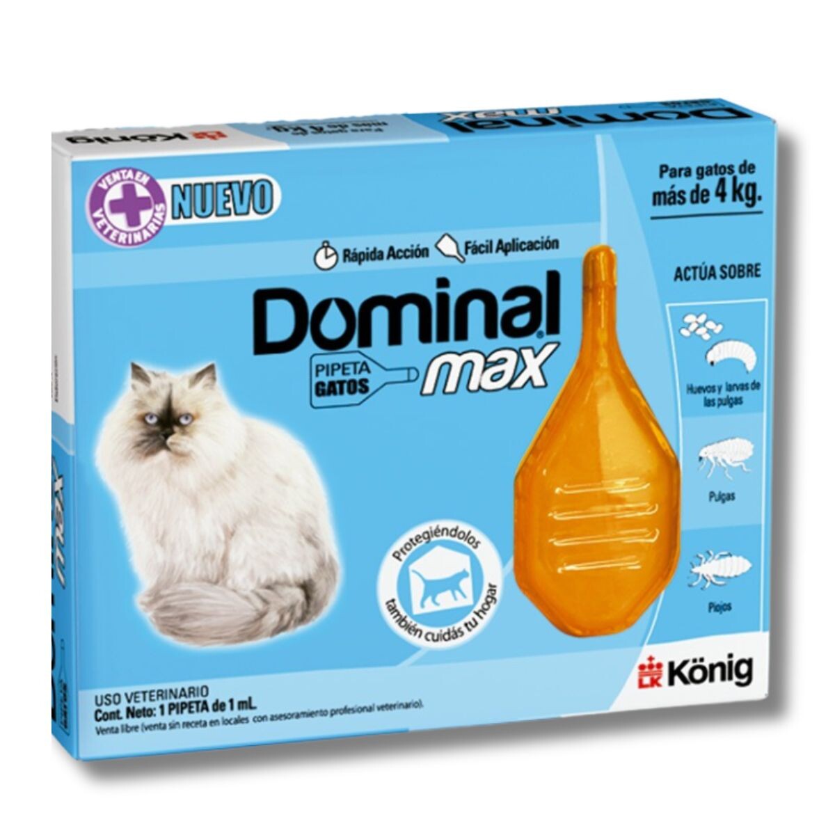 PIPETA ANTIPULGAS Y ANTIGARRAPATAS DOMINAL MAX GATOS + 4KG 