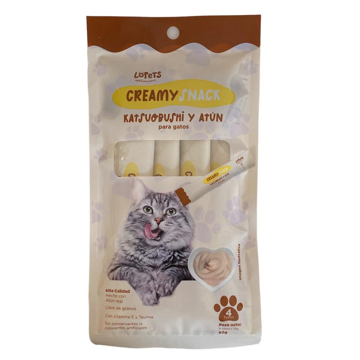 CREAMY SNACKS LOPETS GATO 60 gr KATSUOBUSHI Y ATUN (4 unidades) - Creamy Snacks Lopets Gato 60 Gr Katsuobushi Y Atun (4 Unidades) 