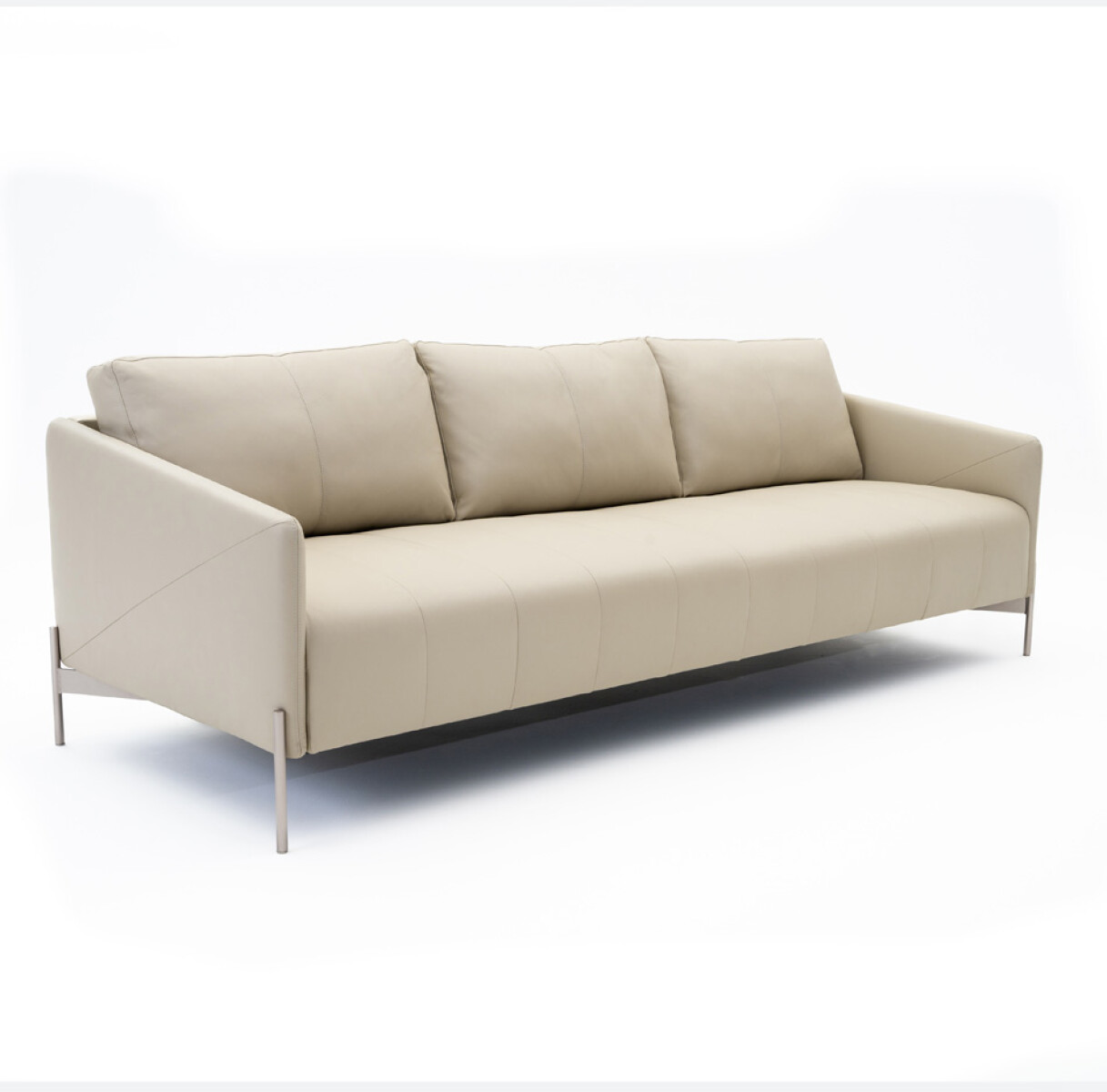 SOFA 2 CUERPOS - 100% CUERO - MODELO SANTIAGO - COLOR PERLA - PATAS CHAMPAGNE 