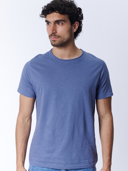 Remera Slub Azul Medio