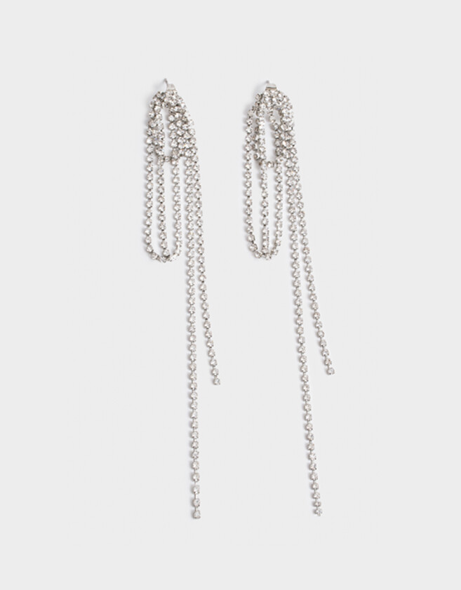 Aros Colgantes Largos Strass Aros Colgantes Largos Con Strass - Plateado