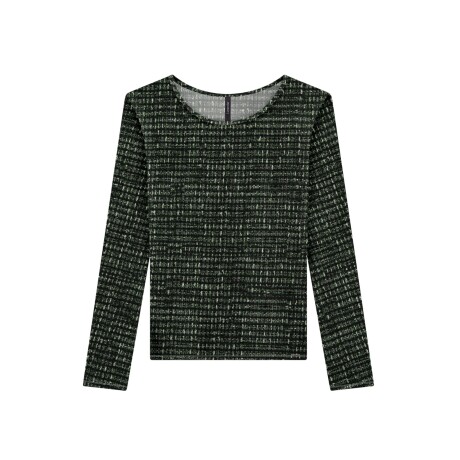 Remera Manga Larga Acanalada Estampada Verde