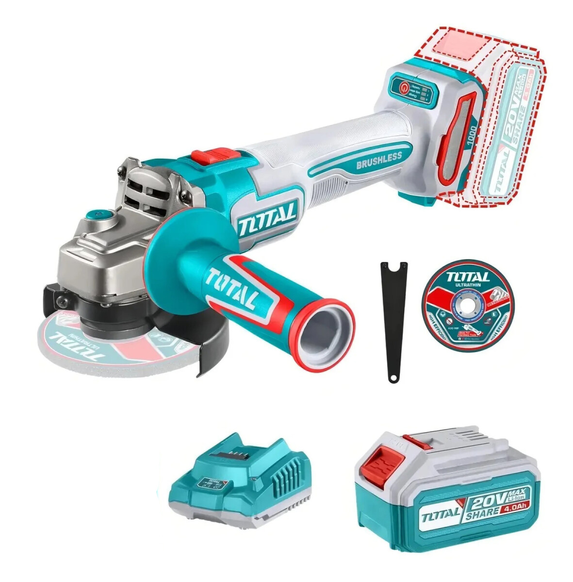 Amoladora Brushless a Batería TOTAL 20V 